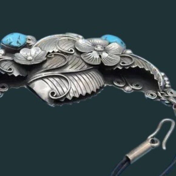 Vintage Handcrafted Sterling Silver Turquoise CII Mexico 925 Necklace - Picture 5 of 6